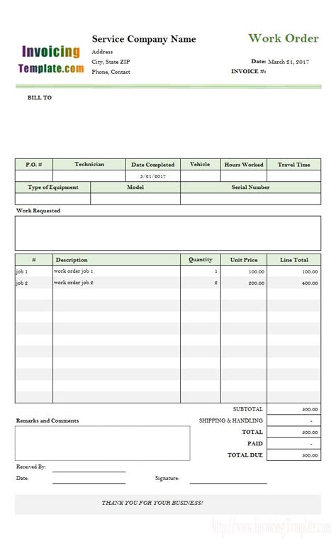 001 Work Order Template Excel Singular Ideas Form Mechanic Pertaining