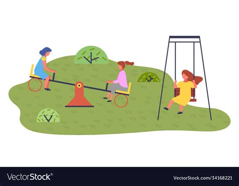 Children Summer Playground With Slide Swings Vector Image