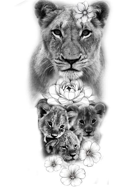 Lion Lioness And 3 Cubs Tattoo