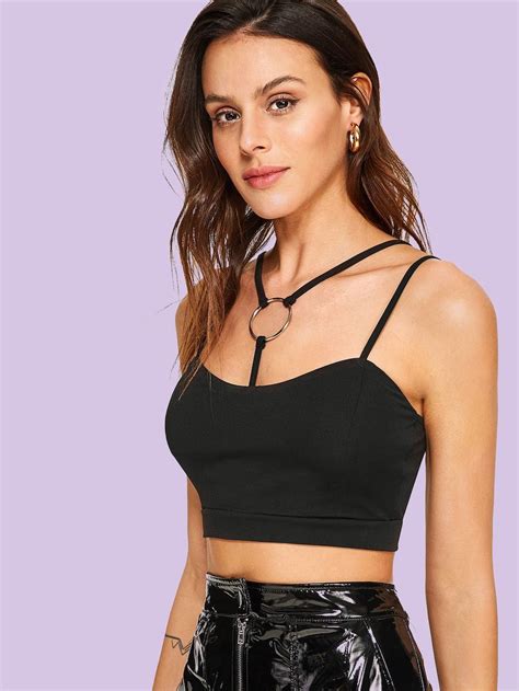 strappy o ring accent front crop top shein sheinside crop tops crop top outfits strappy