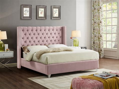 Meridian Aiden Pink Queen Size Bed Aiden Tori Upholstered Platform
