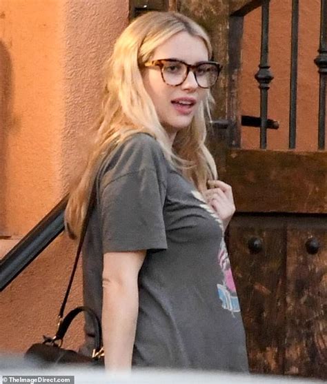 Pregnant Emma Roberts Rocks T Shirt Sweats And Chic Eyeglasses For