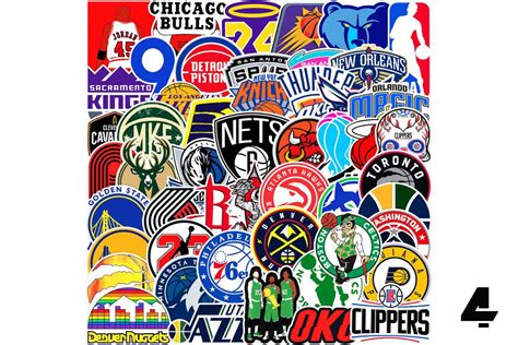 50 Nba Themed Basketball Stickers Mini Team Logos And Nba Logos