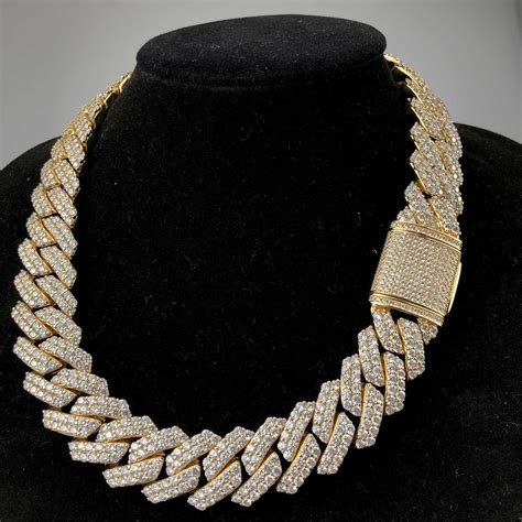 19mm 2 Rows Diamond Prong Link Cuban Chain In White Goldgold