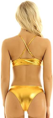 Yizyif Damen Bikini Set Wetlook Bh Bralette Mit Slip Briefs Triangle