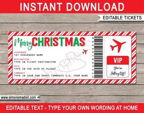 Free Printable Airline Ticket Template For Christmas Gift
