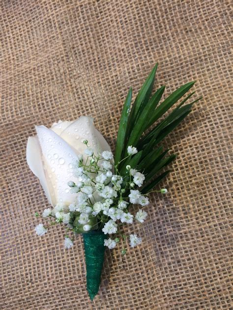 Emerald Green And White Rose Boutonnière White Rose Boutonniere Prom