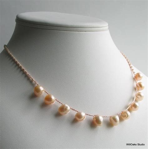 Peach Pearl Necklace Freshwater Pearl Bib With By Willoaksstudio