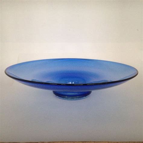 1950s Wayne Husted Blenko Art Glass Large Console Bowl Persian Blue Mid Century 5917 Centerpiece