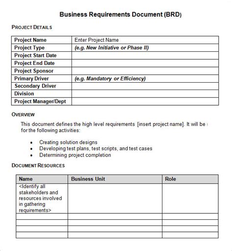 6 Free Business Requirements Document Templates For Regarding Sample