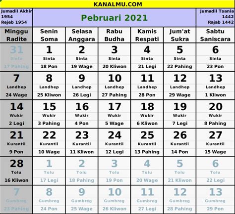 Kalender Februari 2021 Newstempo