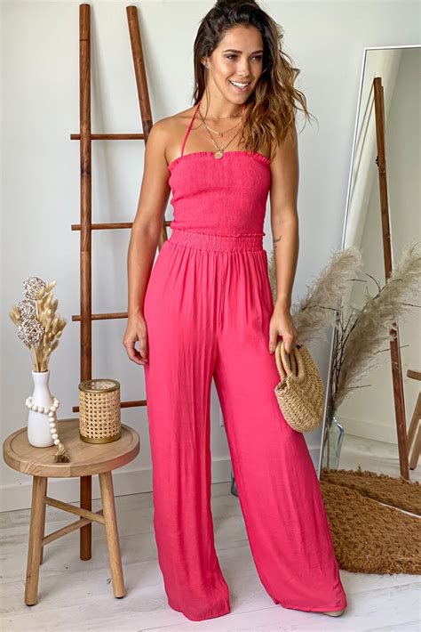 Coral Strapless Jumpsuit With Smocked Top Jumpsuits Saved By The Dress