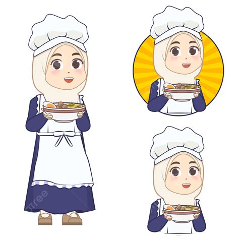 Koki Hijab Memegang Bakso Jilbab Bakso Logo Png Dan Vektor Dengan