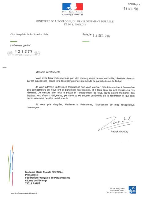 Lettre De Patrick Gandil Directeur Général De Laviation Civile