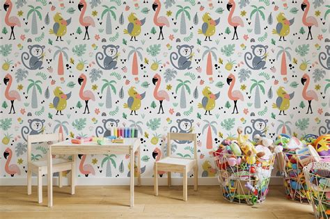 Jungle Animals Nursery Wallpaper Peel And Stick Wall Mural Removable