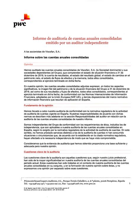 Ejemplo De Informe De Auditoria Externa De Una Empres