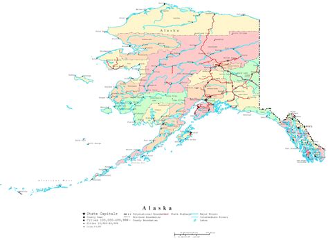 Laminated Map Large Administrative Map Of Alaska State With Roads And