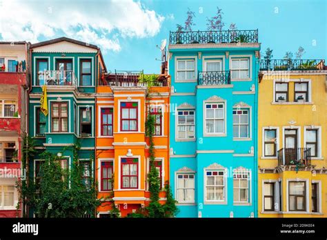 Colourful Houses In Balat Popular Among Tourists Istanbul Turkey