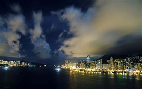 Sfondi Luci Tramonto Mare Città Paesaggio Urbano Hong Kong