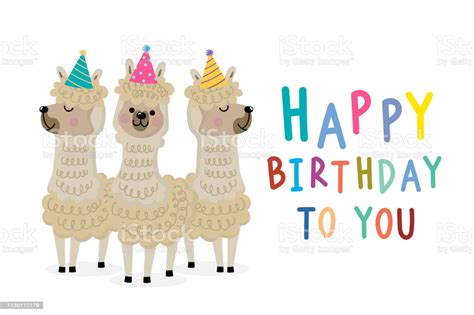 · exclaim joyeux anniversaire! that is the first of trendy satisfied birthday greetings. Happy Birthday Greeting Card With Cute Alpaca Wear Party ...