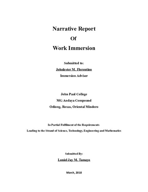 Beautiful Work How To Make A Narrative Report In Work Immersion Self