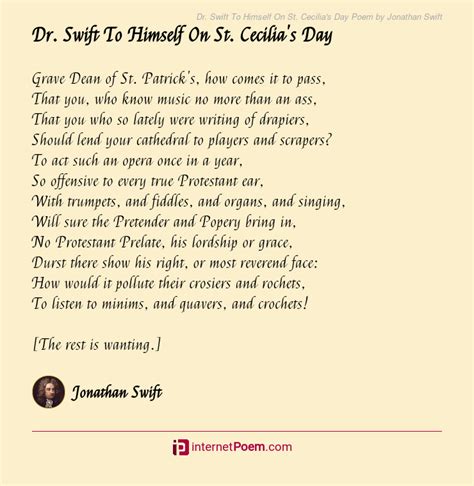 Dr Swift To Himself On St Cecilias Day Poem By Jonathan Swift