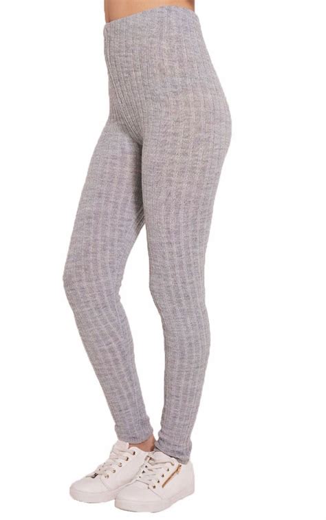 Womens Ribbed Cable Thick Chunky Knitted Leggings Ladies Plain Party