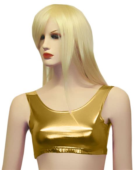 Womens Ladies Shiny Crop Tops Tank Bras Wet Look Dance Party Dress Metallic Hot Ebay