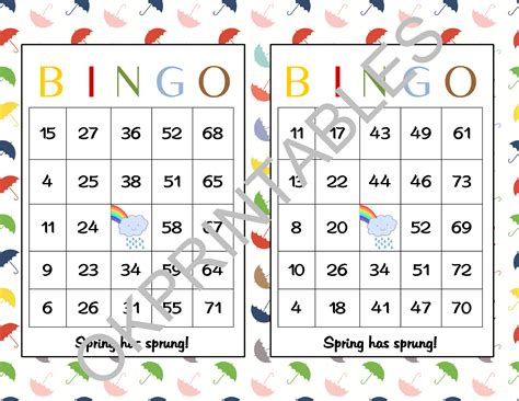 50 Spring Bingo Cards Instant Download By Okprintables On Zibbet