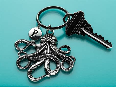 Huge Octopus Keychain Octopus Key Ring Sea Creature Initial Etsy