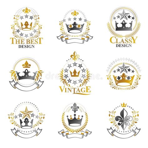 Royal Crowns Emblems Set Heraldic Vector Design Elements Collection