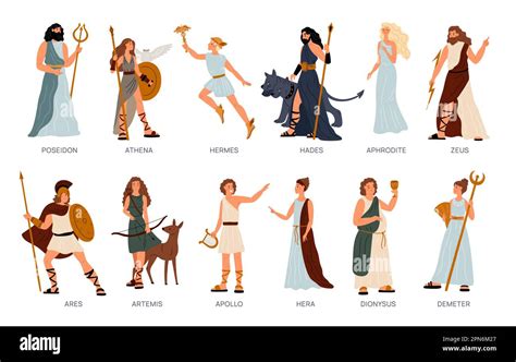 Greek Gods And Goddesses In Special Traditional Costumes Vector