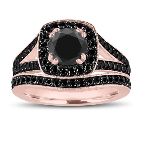 Fancy Black Diamonds Engagement Ring And Wedding Band Sets 14k Rose Gold 182 Carat Unique