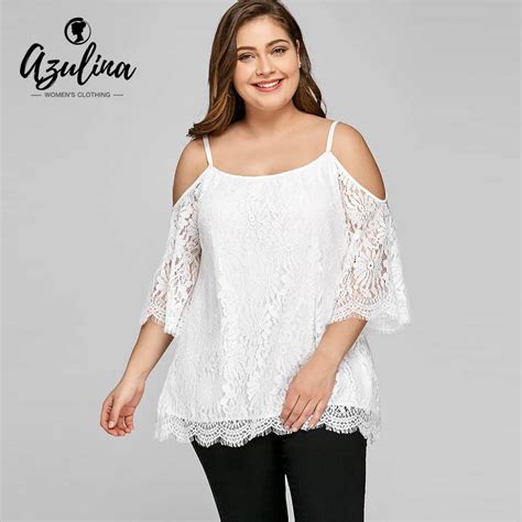 Buy Azulina Women Blouse Plus Size 5xl Cold Shoulder Lace Blouses Summer White