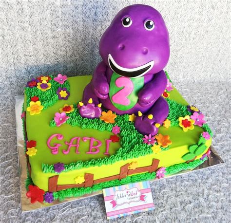Barney Dinosaur Theme Birthday Cake With 3d Barney Topper Barney Cake