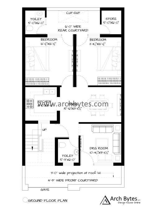 House Plan For 25x45 Feet Plot Size 125 Square Yards Gaj Archbytes