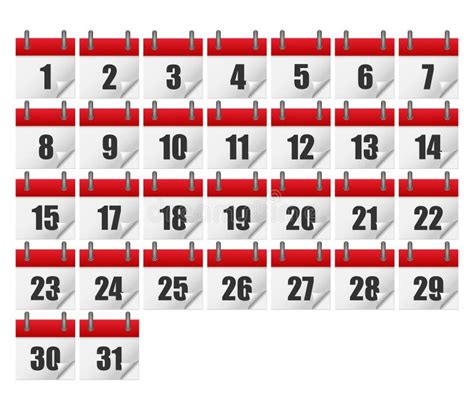 Calendarios Por Los 31 Días De Un Mes Iconos Del Calendario Fijados