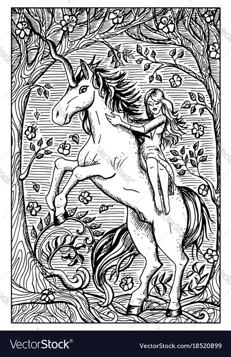 Unicorn Engraved Fantasy Royalty Free Vector Image