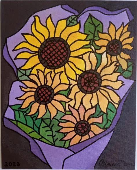 PABLO PICASSO STYLE Sunflowers Flowers Original Oil Painting Oxana Diaz X PicClick