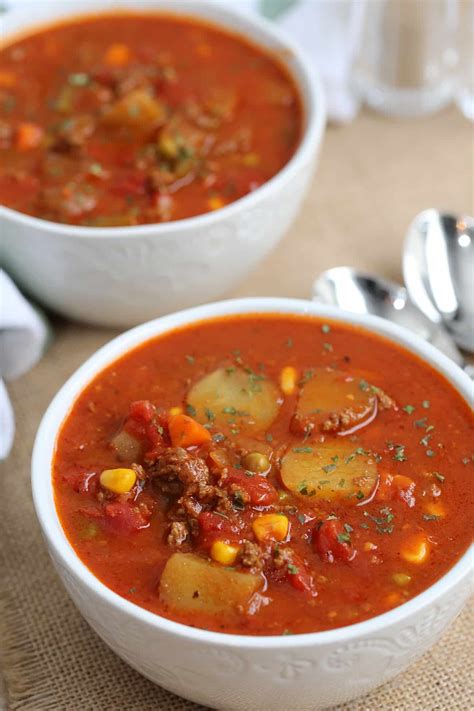 There's no better soup to dip your bread or grilled cheese into! Tomato Vegetable Hamburger Soup - My Organized Chaos