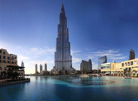 Wallpaper Khalifa Tower Dubai Sky Clouds Water Pool Hotel Resort