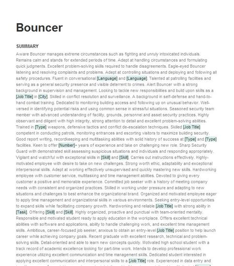 Bouncer Resume Example