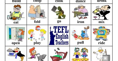 Tefl English Teachers Bingo Verbs Game Board 19 Of 20 Bingo English