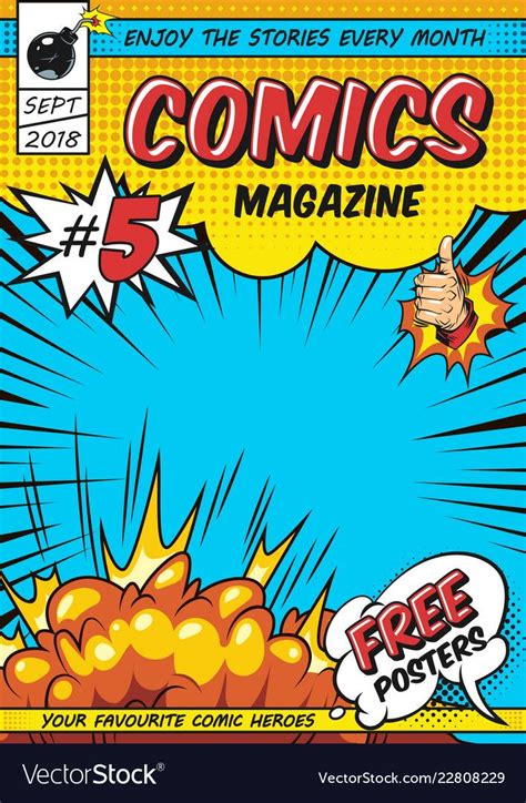 Comic magazine cover template with rays explosive and halftone humor