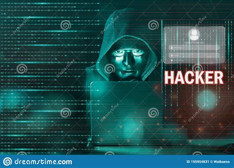 Dangerous Hooded Hacker Man Using Laptop With Binary Code Digital