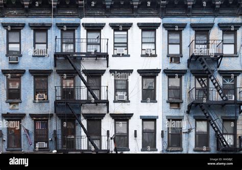 Nyc Blue And White Brick Apartment Buildings In The East Village Of