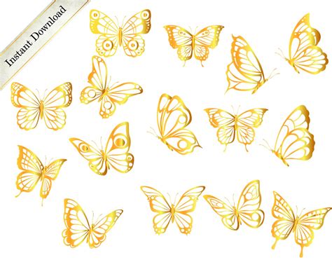 Gold Foil Butterflies Image Pack Lace Butterflies Clipart Etsy