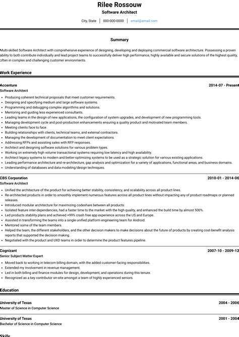 Indeed, having appropriate & relevant soft skills are as crucial as having technical skills to so, these are several major approaches that you need to follow to become a software architect. Software Architect - Resume Samples and Templates | VisualCV