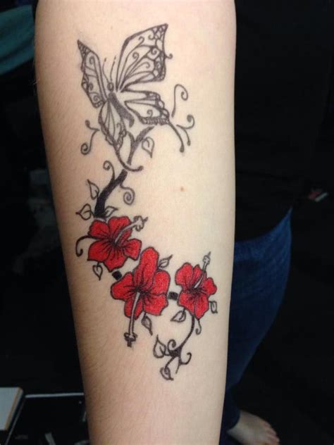 Small colored butterflies are the best tattoo choice you can make Girls Tattoos: Butterfly And Hibiscus Tattoos Design Ideas ...