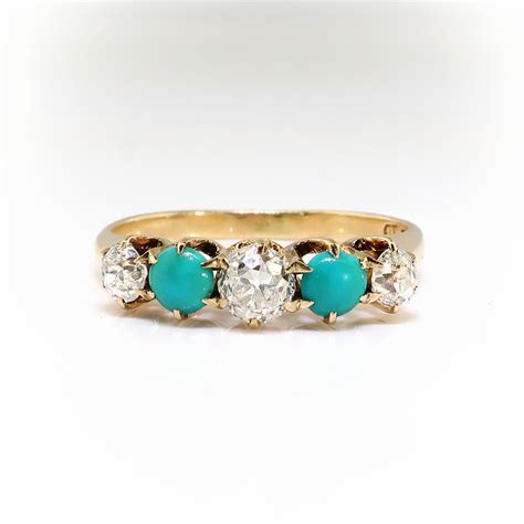 Rare Turquoise Diamond Ring 83ct T W Circa 1900 S Antique Five Stone